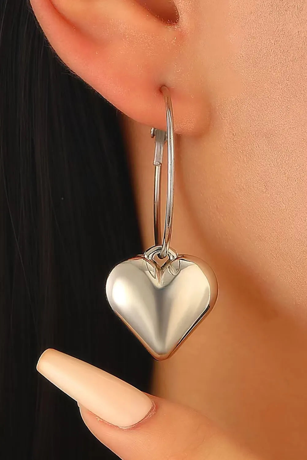 Alloy Heart Pendant Fashionable Hoop Earrings