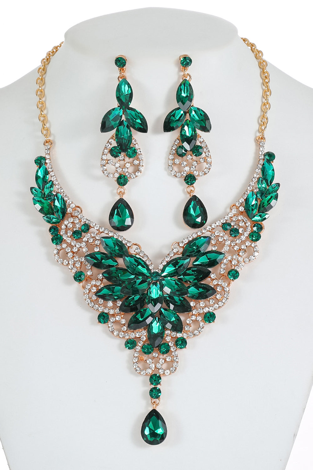 Formal Water Droplet Shaped Pendant Crystal Necklace Earrings Jewelry Set