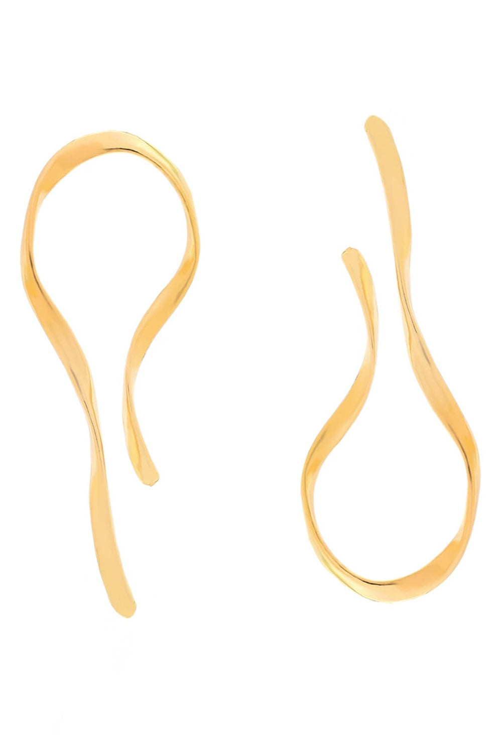 Abstract Fluid Shape Gold Tone Asymmetric Long Drop Earrings
