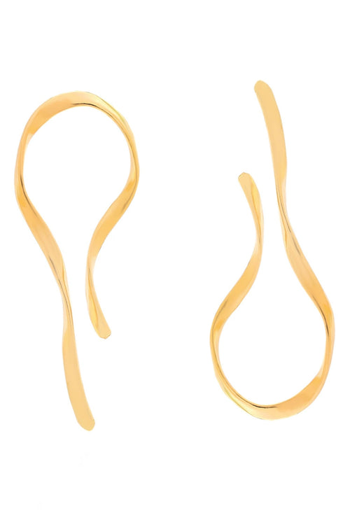 Abstract Fluid Shape Gold Tone Asymmetric Long Drop Earrings