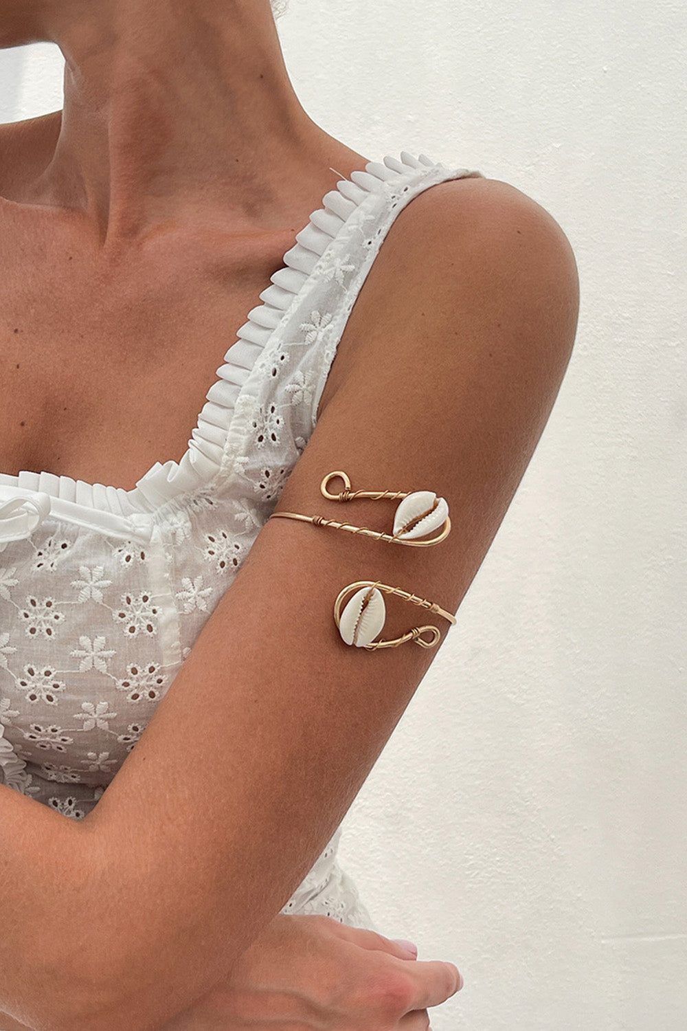 Vacation Style Shell Decor Wired Open Armlet Bracelet