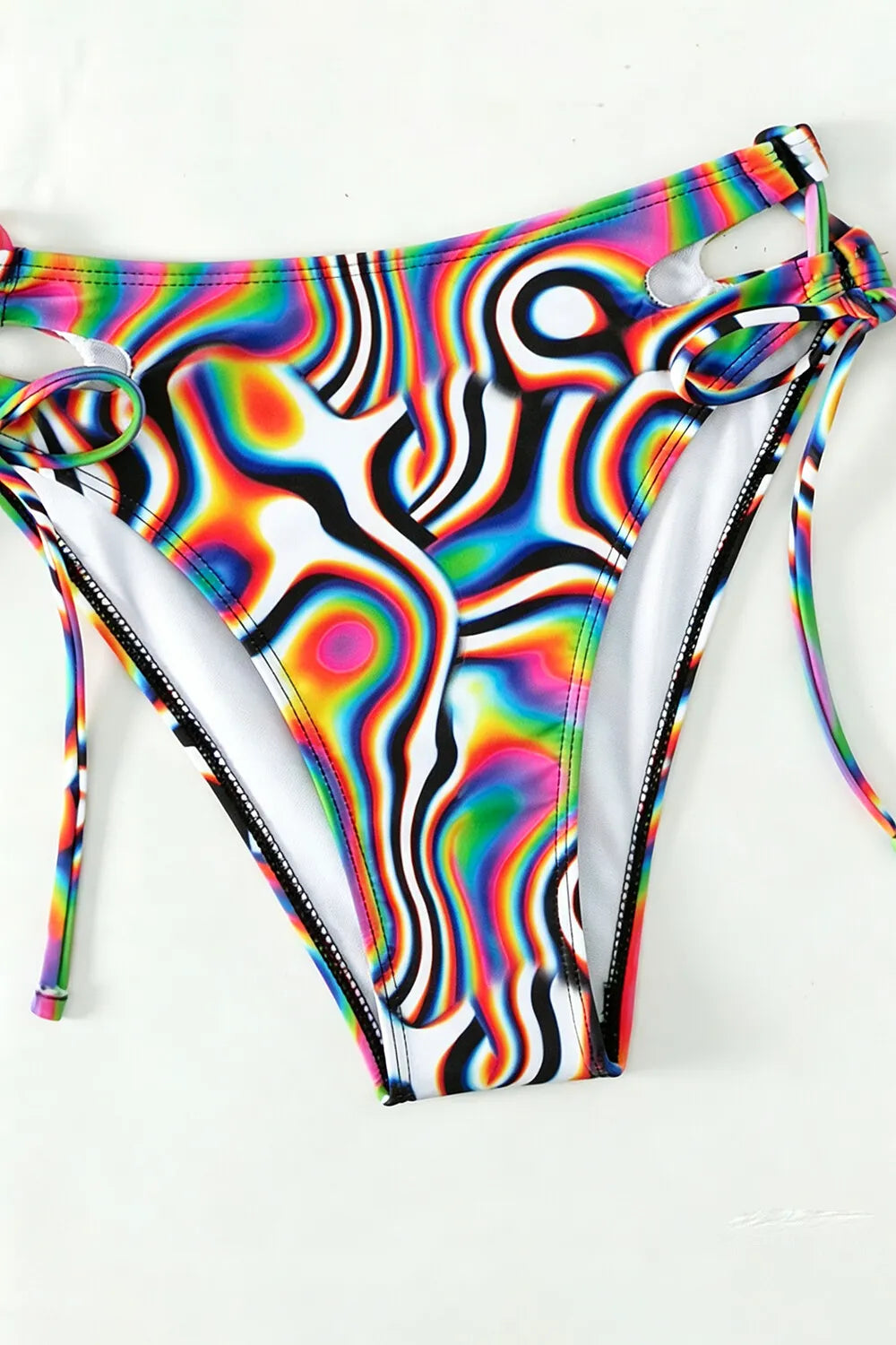 Abstract Print Round Neck Short Sleeve Crop Top Bikini 3pcs Set