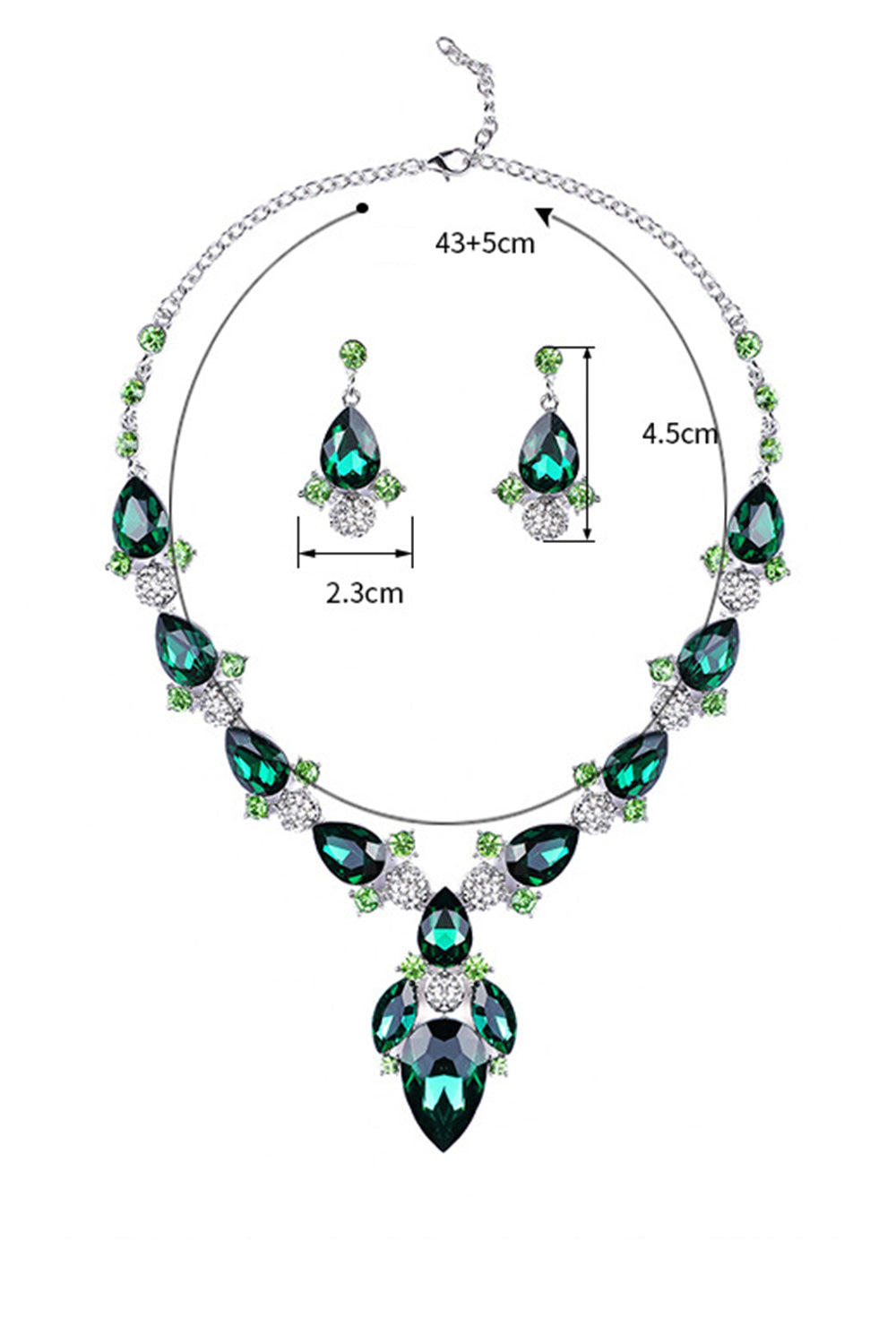 Fashion Water Droplet Shaped Rhinestone Pendant Necklace Earrings Jewelry Set