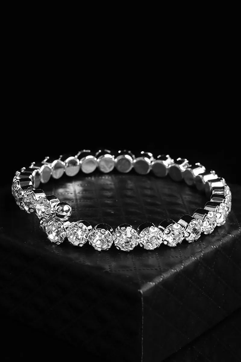 Shinning Rhinestone Necklace Bracelet Stud Earrings Three-Piece Set-Silver