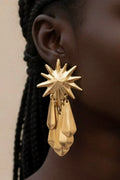 Geometric Sun Motif Metal Fringed Dangle Earrings