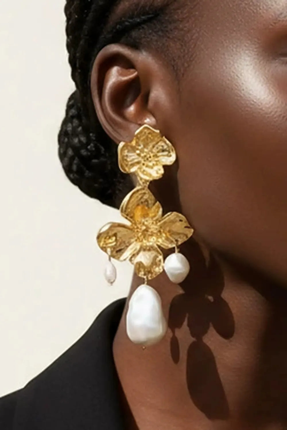 Vintage Irregular Petal Baroque Pearl Long Drop Earrings