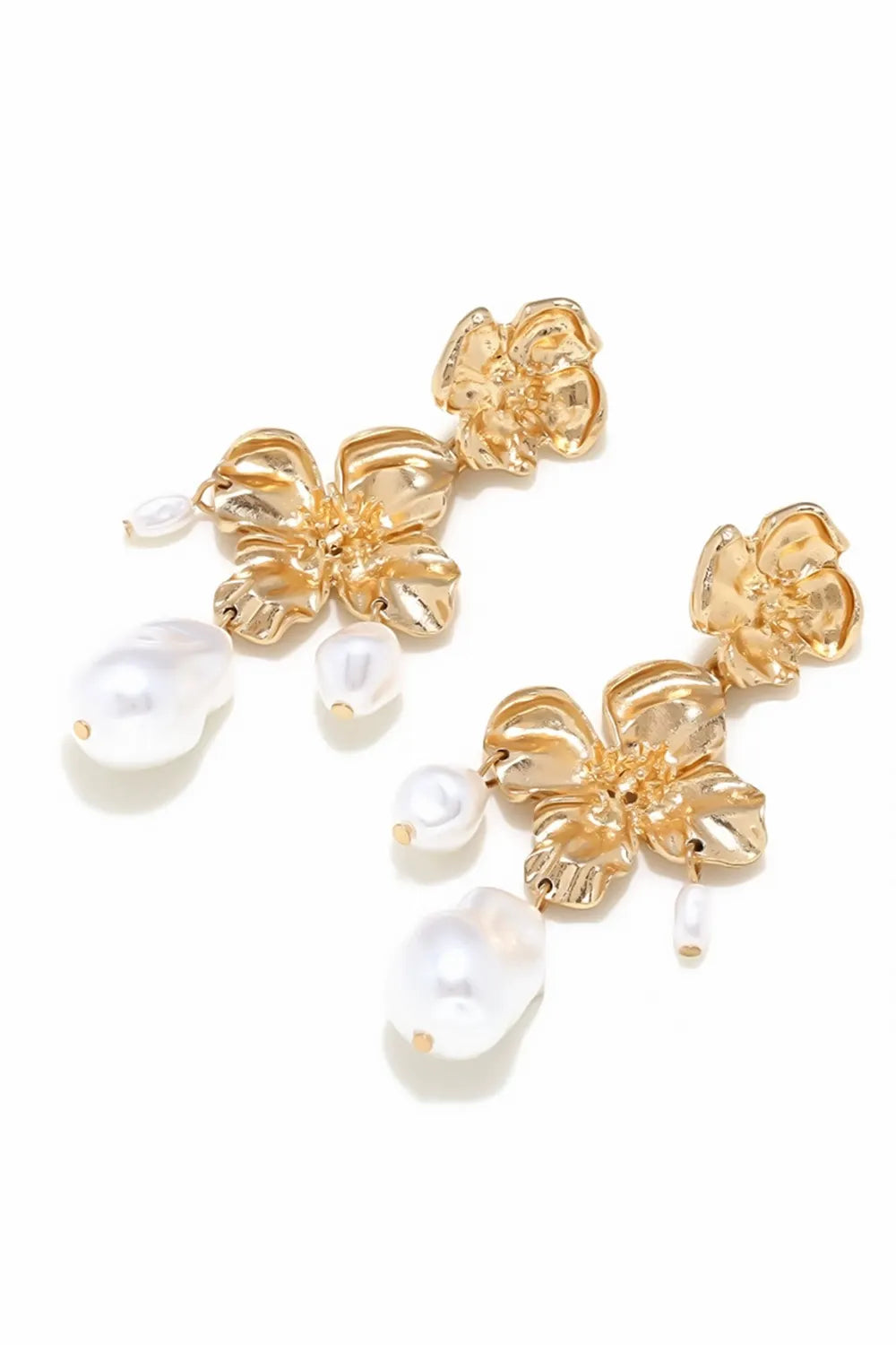 Vintage Irregular Petal Baroque Pearl Long Drop Earrings