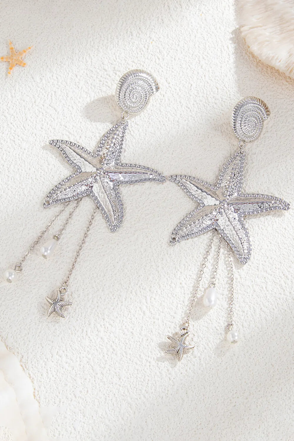 Vacation Boho Style Shell Tassel Metallic Starfish Shaped Dangle Earrings