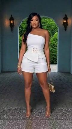 Solid Color One Strap Top High Waist Shorts Casual 2pcs Set-White
