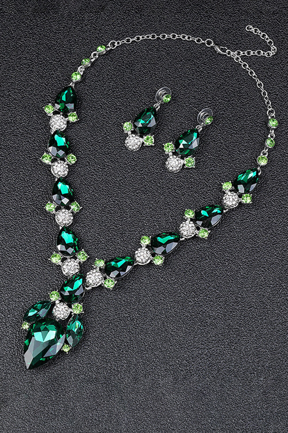 Fashion Water Droplet Shaped Rhinestone Pendant Necklace Earrings Jewelry Set