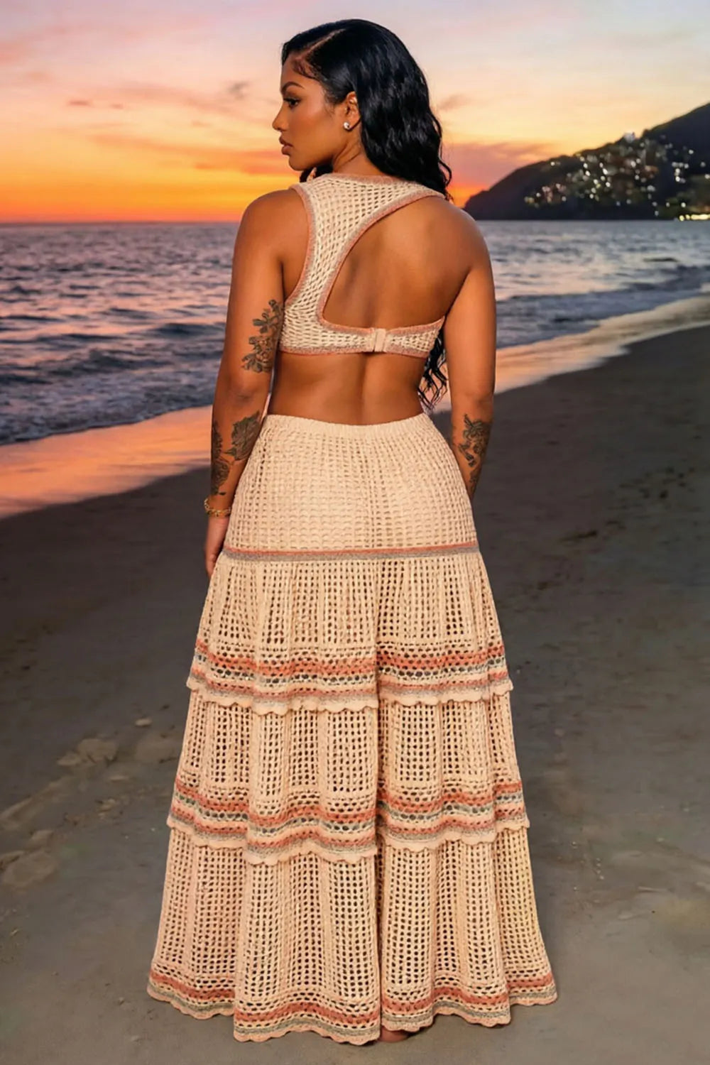 Cut Out Sleeveless Tiered Vacation Maxi Dresses