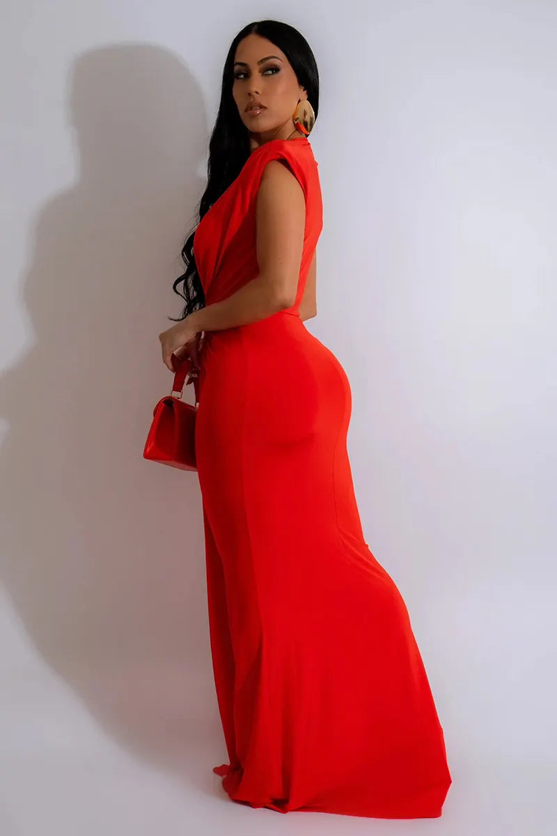 Deep V Neck Bodycon Streamer Decor Sleeveless Gowns Maxi Dresses-Pink
