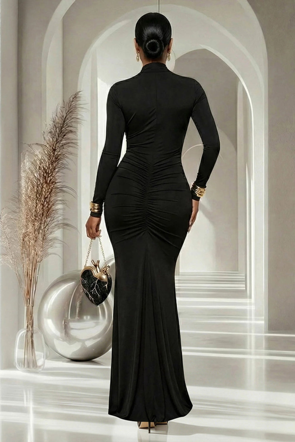 Cross Strap Front Cut Out Ruched Mermaid Evening Gowns Maxi Dresses-Burgundy