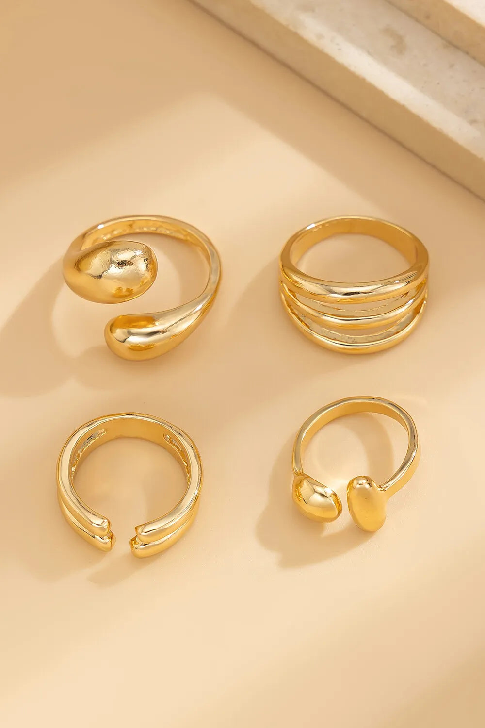 Glossy Alloy Fashionable Geometric Open Rings Set