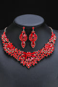 Elegant Floral Leaf Shaped Rhinestone Necklace Earrings Jewelry Set