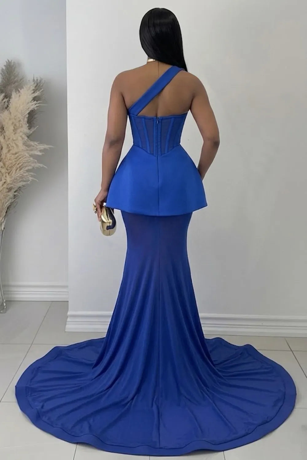Sweetheart Neck Mesh Patchwork Cinch Waist Party Maxi Dresses-Blue[Pre Order]