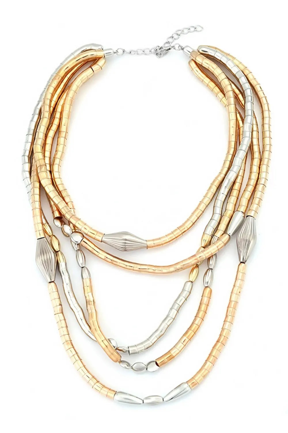 Vintage Two-Tone Multi-Layer Beaded Geometric Necklace