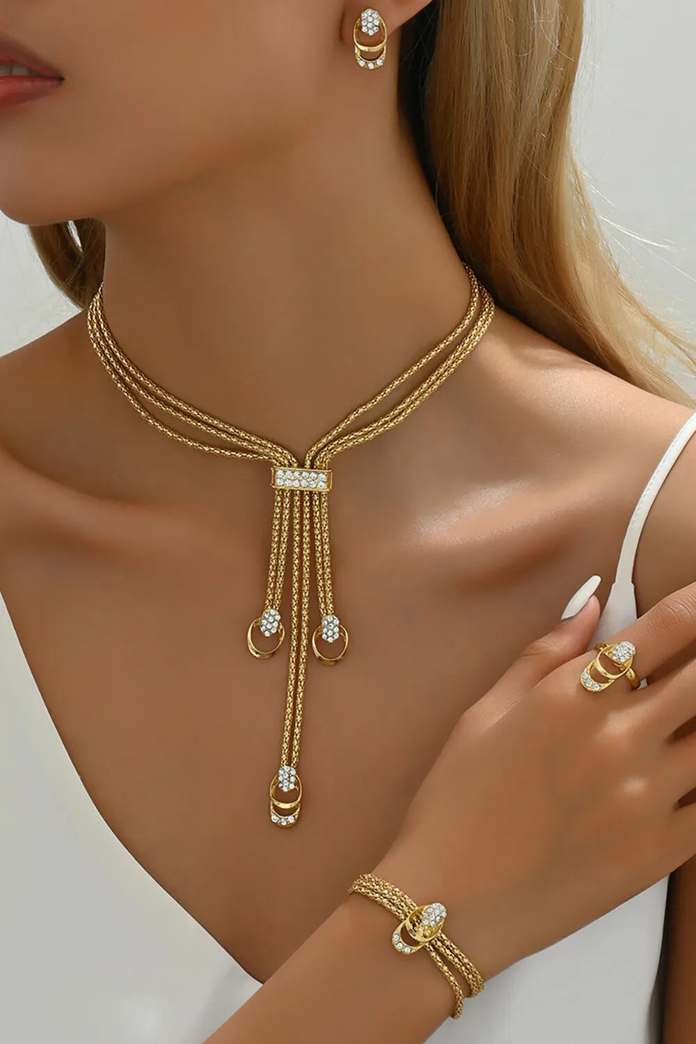 Rhinestone Decor Stud Earrings Fashionable Jewelry Set