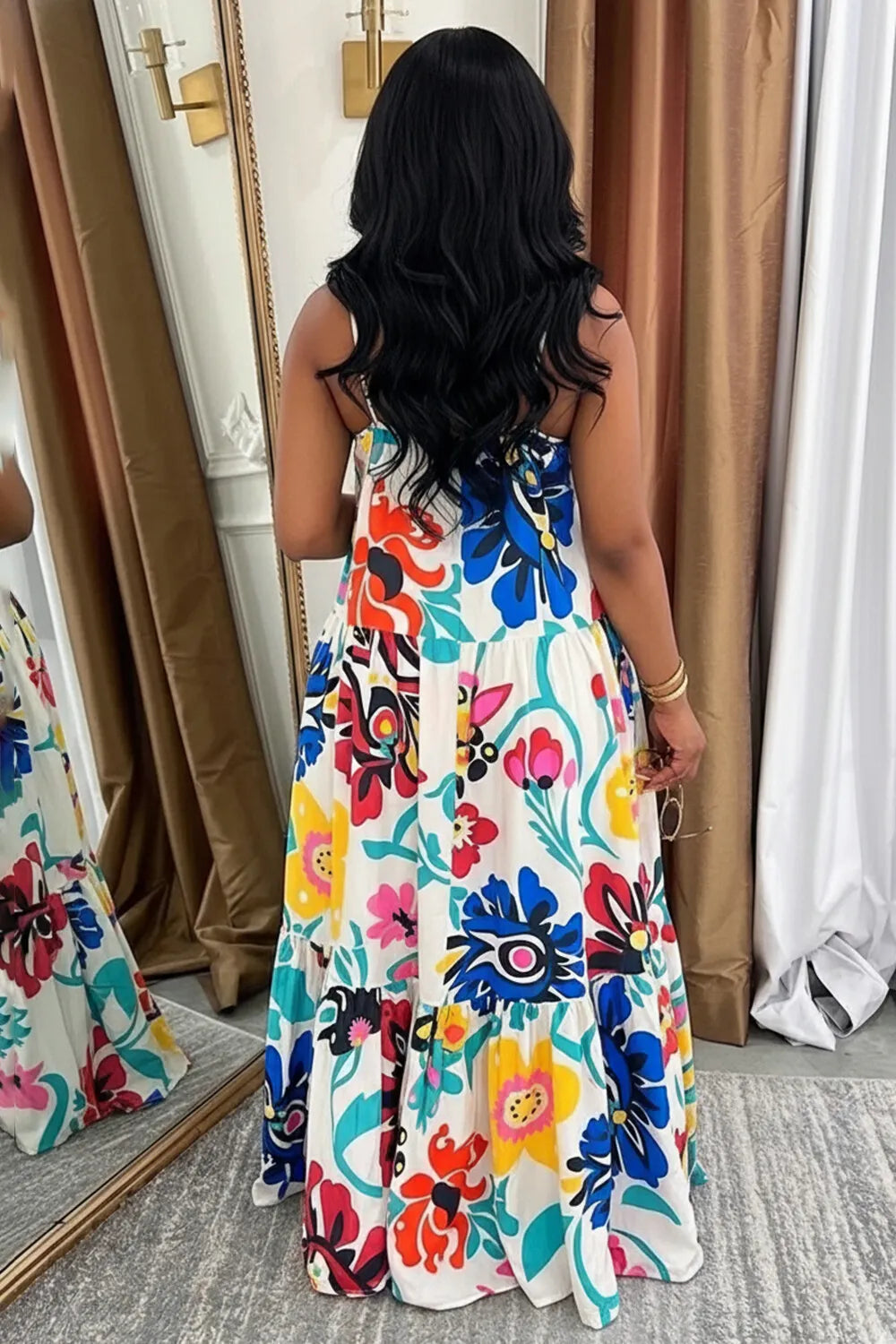 Cami Neck Floral Print Loose Fit Vacation Maxi Dresses