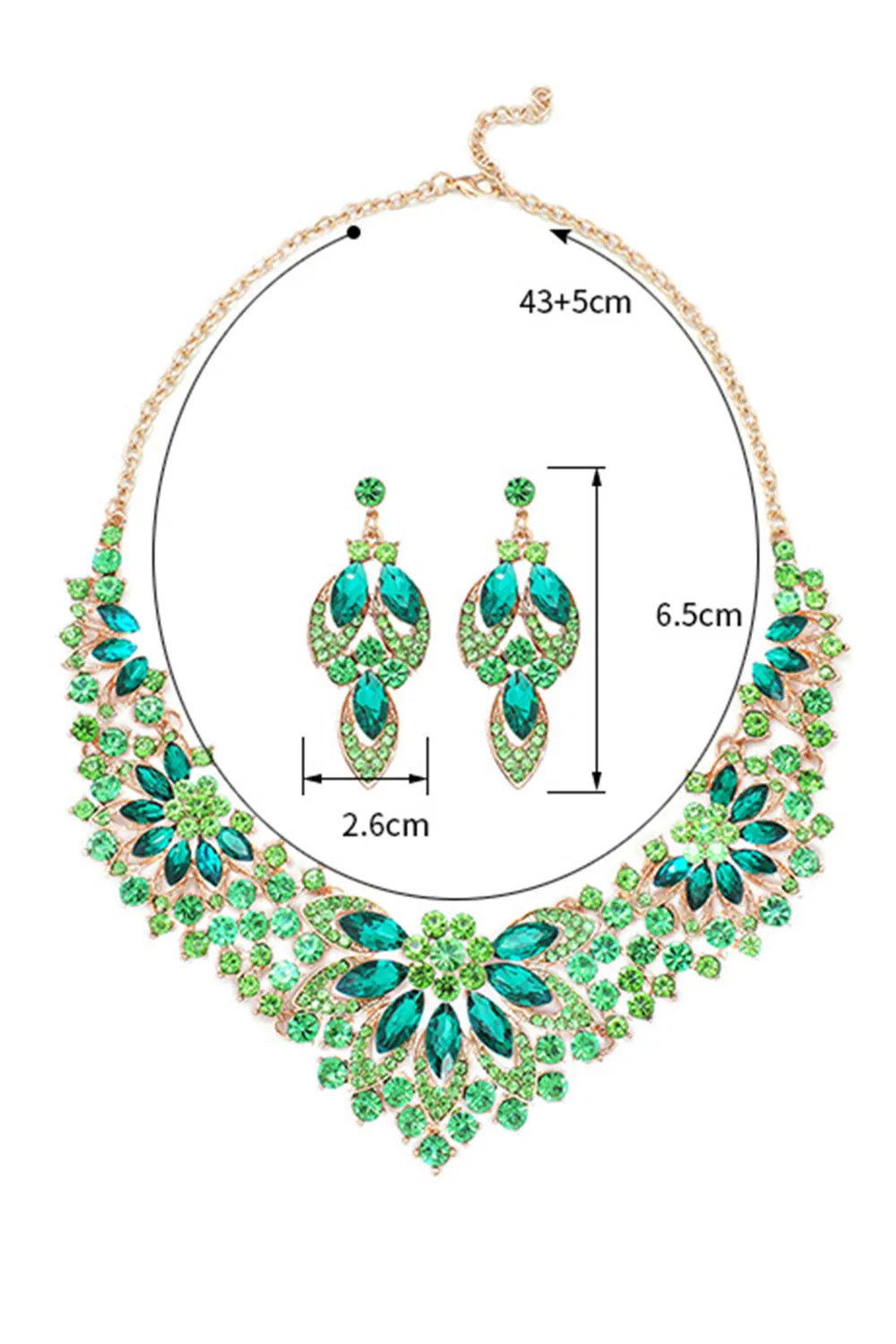 Elegant Floral Leaf Shaped Rhinestone Necklace Earrings Jewelry Set