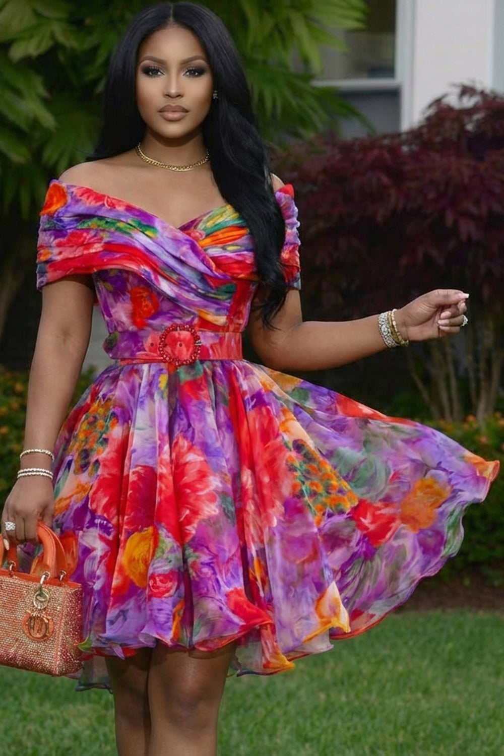 Off Shoulder Floral Print A-Line Vacation Mini Dresses