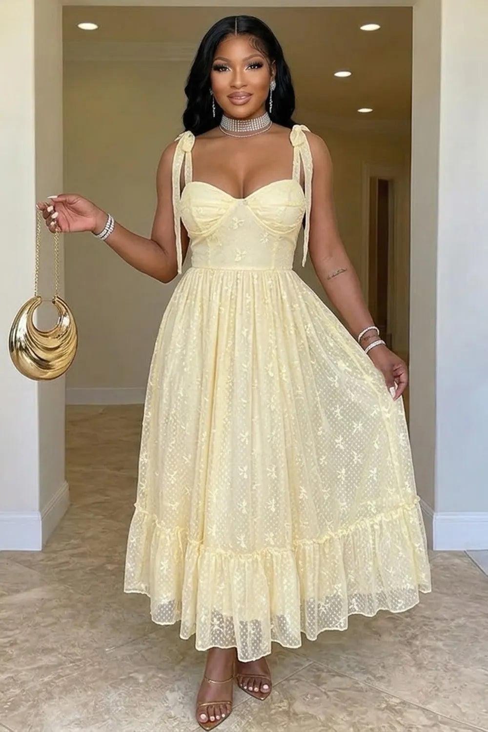 Spaghetti Strap Sweetheart Neck Lace Mesh Party Maxi Dresses-Red