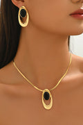 Stylish Oval Rhinestone Pendant Necklace Stud Earrings Jewelry Set