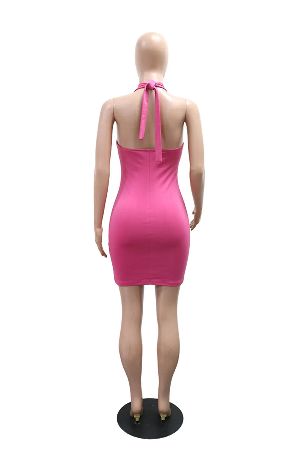Halter Neck Backless Hot Drillings Decor Bodycon Party Mini Dresses-Red