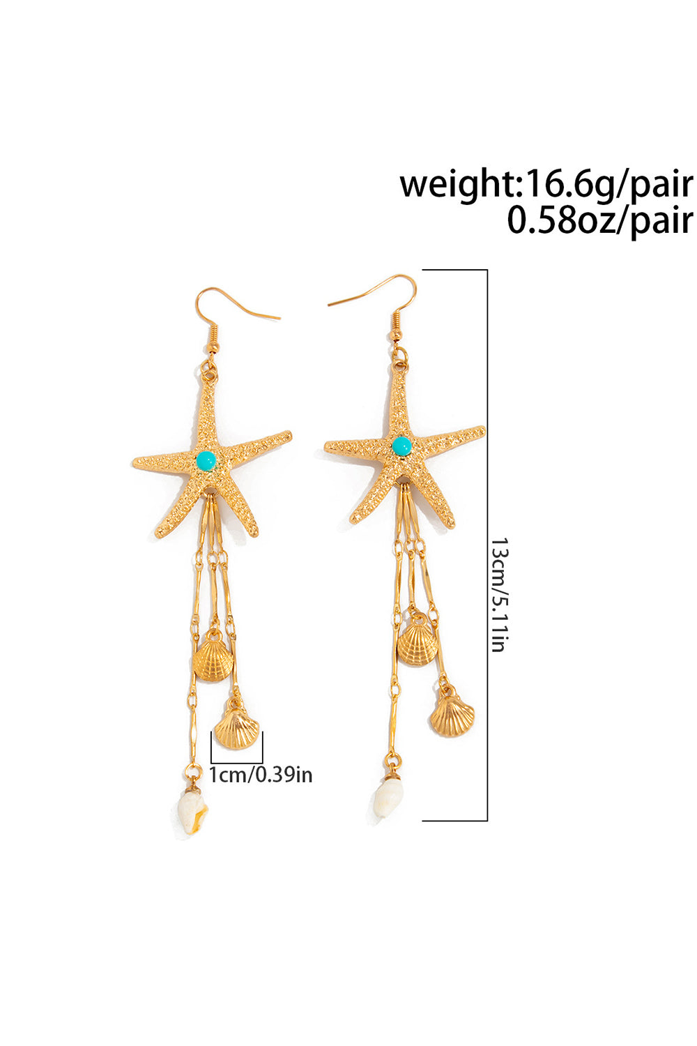 Vacation Boho Style Shell Tassel Metallic Starfish Shaped Dangle Earrings