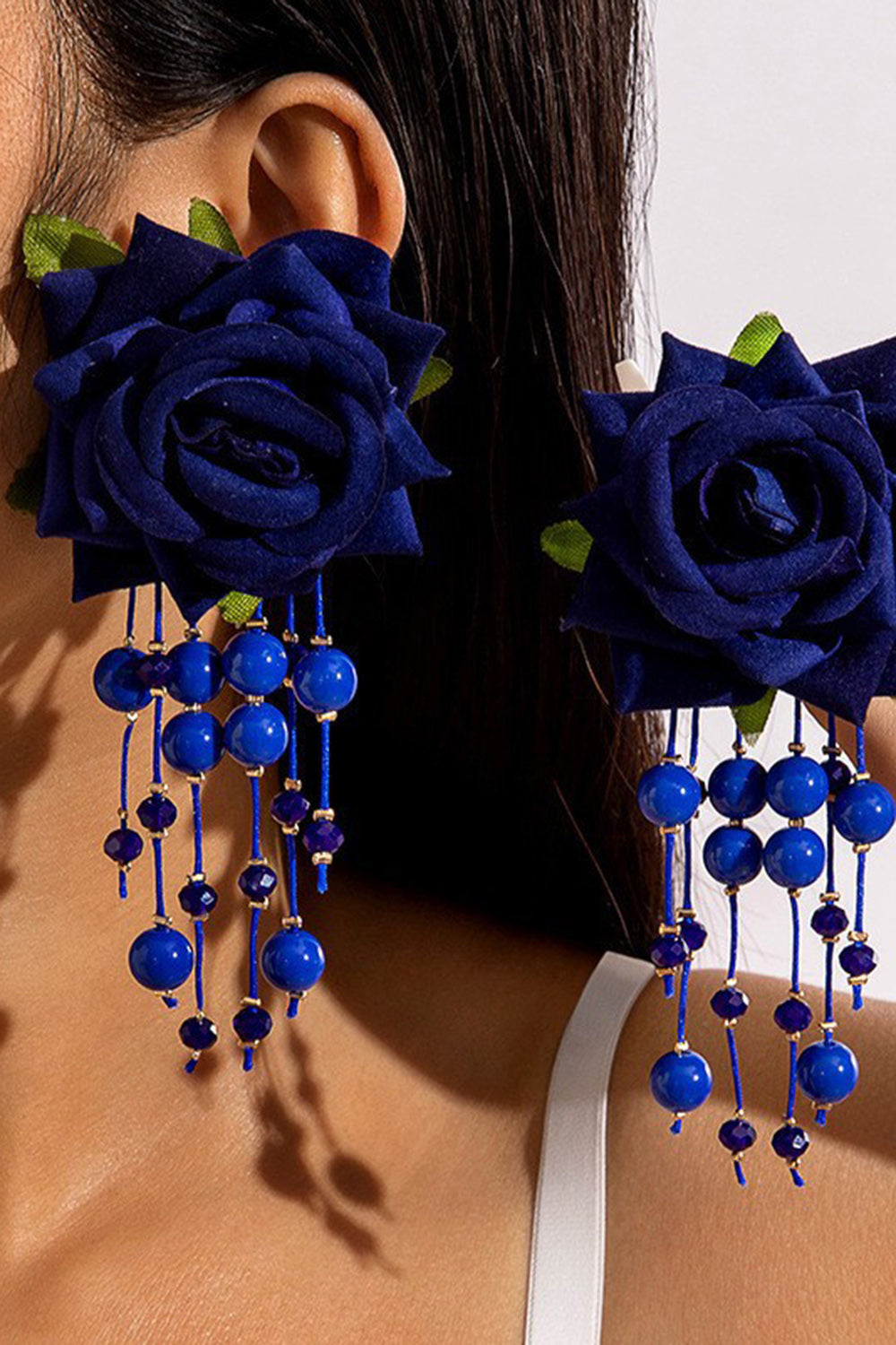 Bohemian Style 3D Floral Beaded Tassel Dangle Earrings