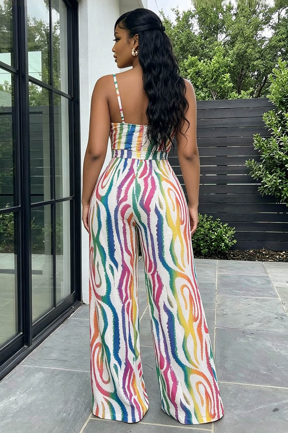 Cami Neck Knotted All Over Print Wide Leg Jumpsuit-Multicolo
