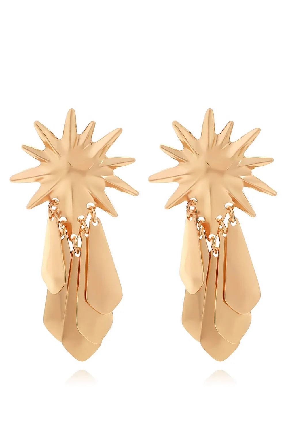 Geometric Sun Motif Metal Fringed Dangle Earrings