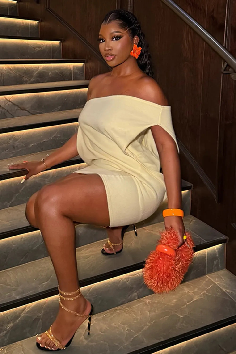 Off Shoulder Sleeveless Solid Color Slim Fit Party Mini Dresses-Yellow