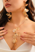 Hollow Out Ginkgo Leaf Tassel Necklace Dangle Earrings Two Piece Set