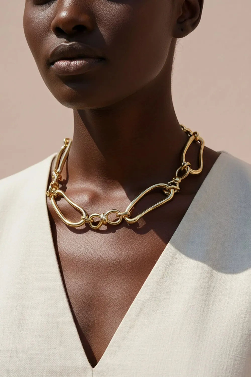 Irregular Oval Link Stacked Statement Choker Necklace