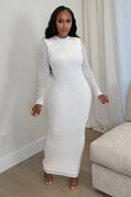Leopard Print Round Neck Long Sleeve Backless Maxi Dresses-White