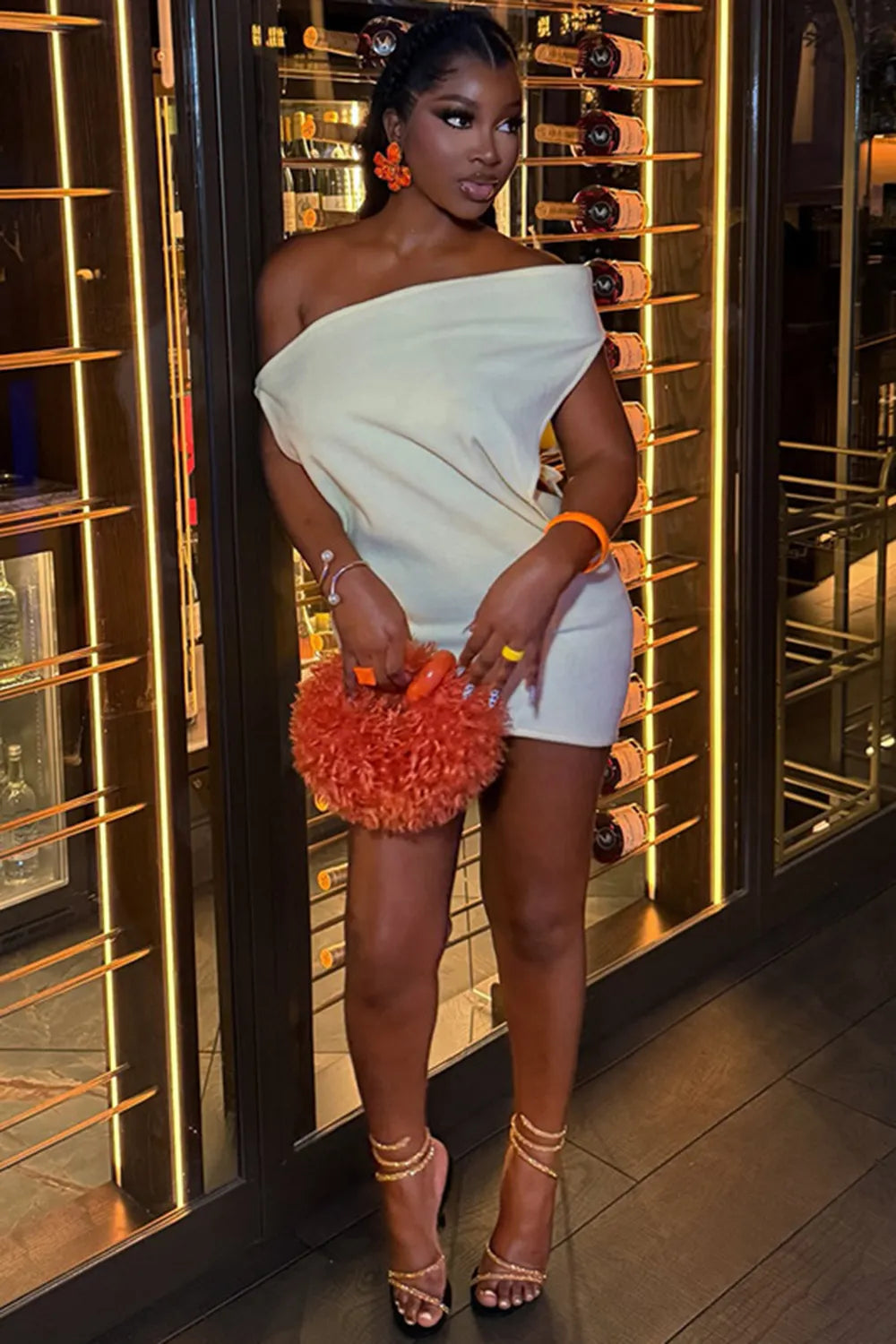 Off Shoulder Sleeveless Solid Color Slim Fit Party Mini Dresses-Yellow