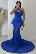 Sweetheart Neck Mesh Patchwork Cinch Waist Party Maxi Dresses-Blue[Pre Order]