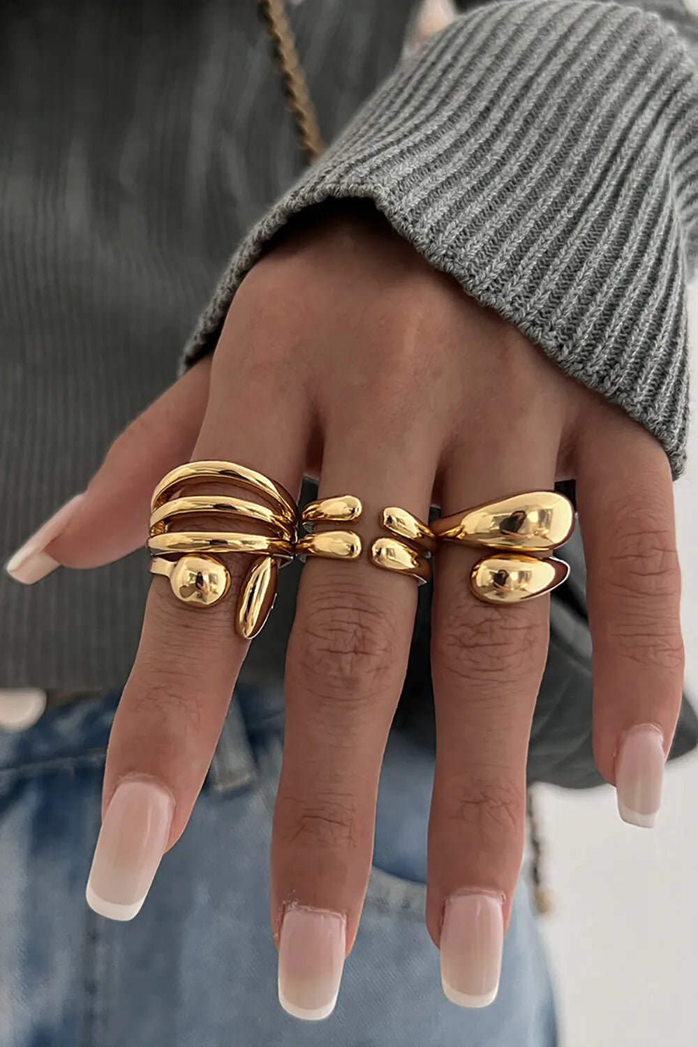 Glossy Alloy Fashionable Geometric Open Rings Set
