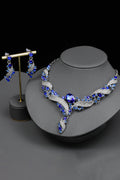 Vintage Inlaid Rhinestones Necklace Dangle Earrings Jewelry Set