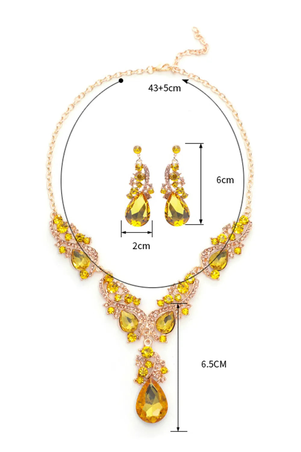 Water Droplet Shaped Rhinestone Earrings Necklace Jewelry Set