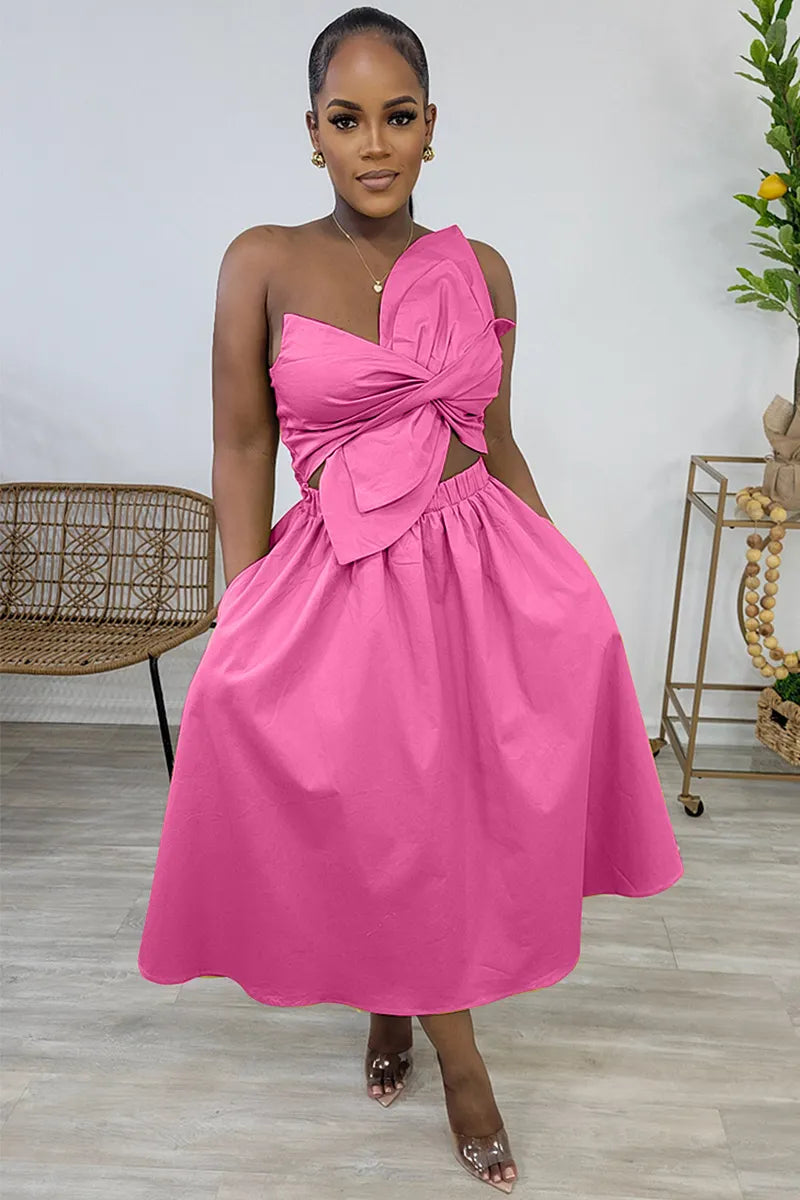 Irregular Design Ruched Cutout Sleeveless Midi Dresses-Green