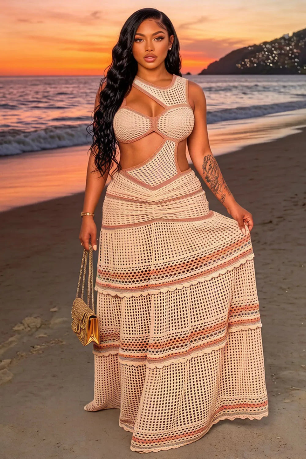 Cut Out Sleeveless Tiered Vacation Maxi Dresses