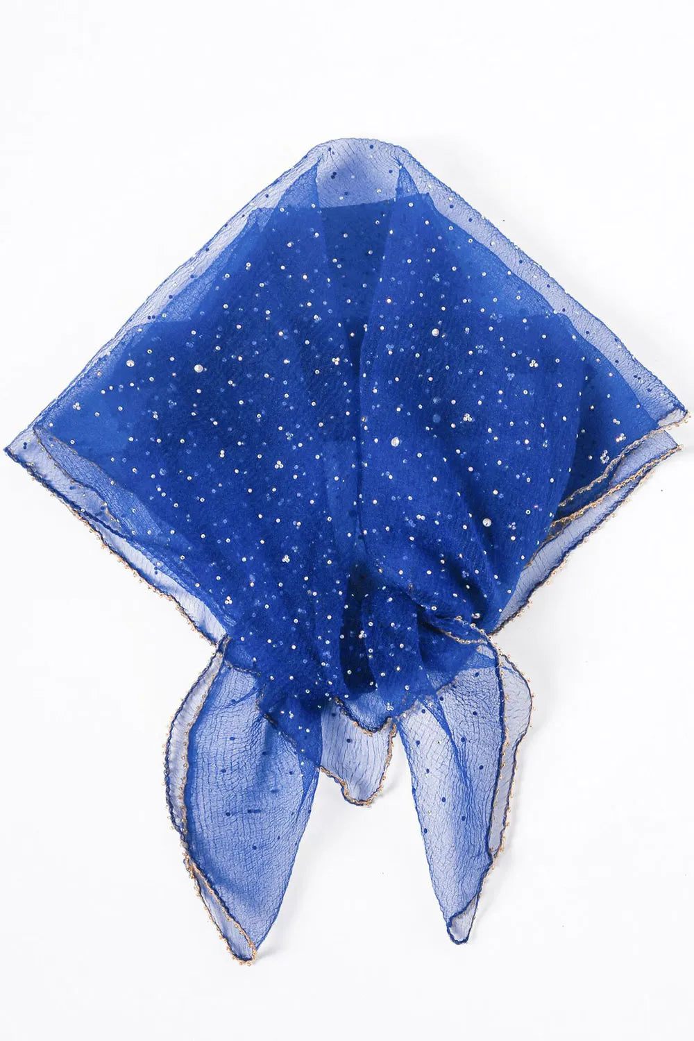 Sparkly Hot Drillings Contrast Binding Semi-Sheer Square Head Scarf
