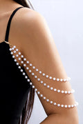 Elegant Multi-Layered Imitation Pearl Shoulder Chain Finger Ring Bracelet