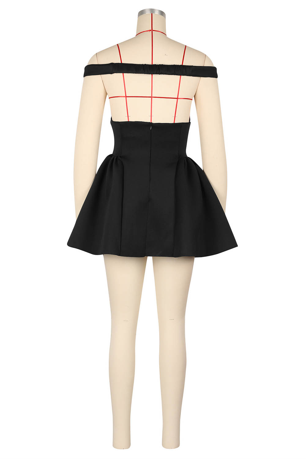 Off Shoulder Backless Cinch Waist Solid Color Bubble Gowns Mini Dresses-Red