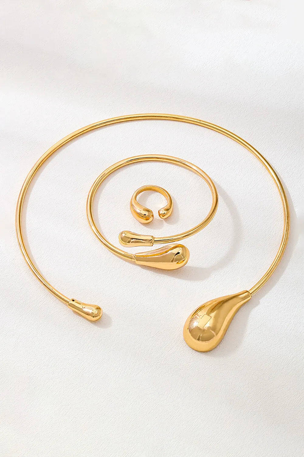 Drop Shaped Alloy Open Necklace Bracelet Ring Jewelry Set