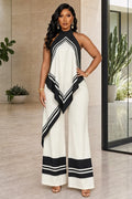 Contrast Trim Irregular Hem Sleeveless Top Wide Leg Pants 2pcs Set-White