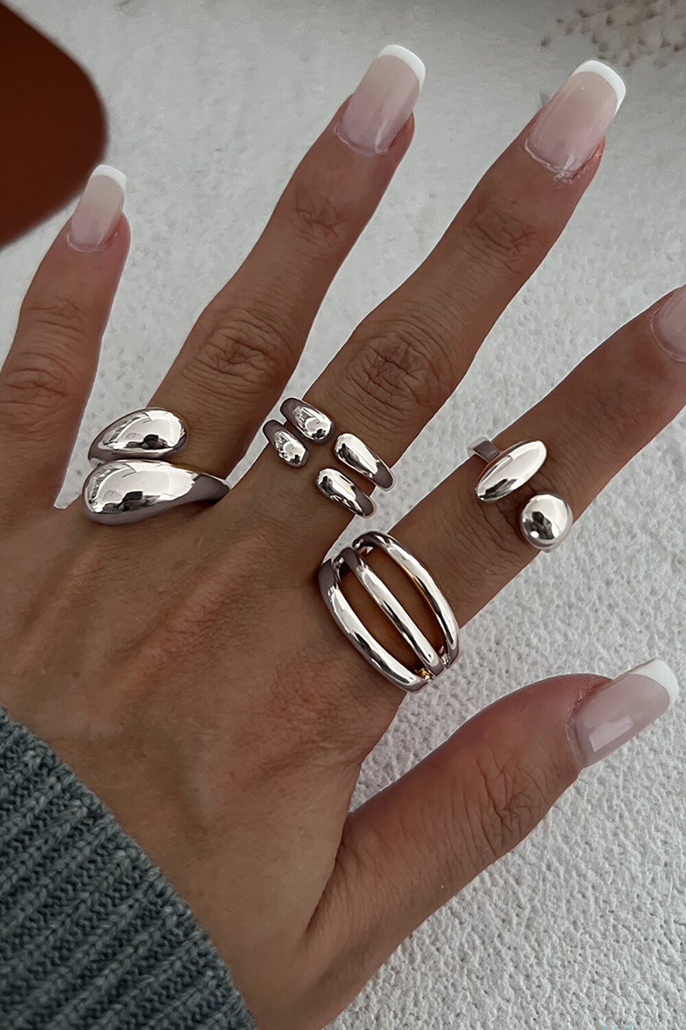Glossy Alloy Fashionable Geometric Open Rings Set