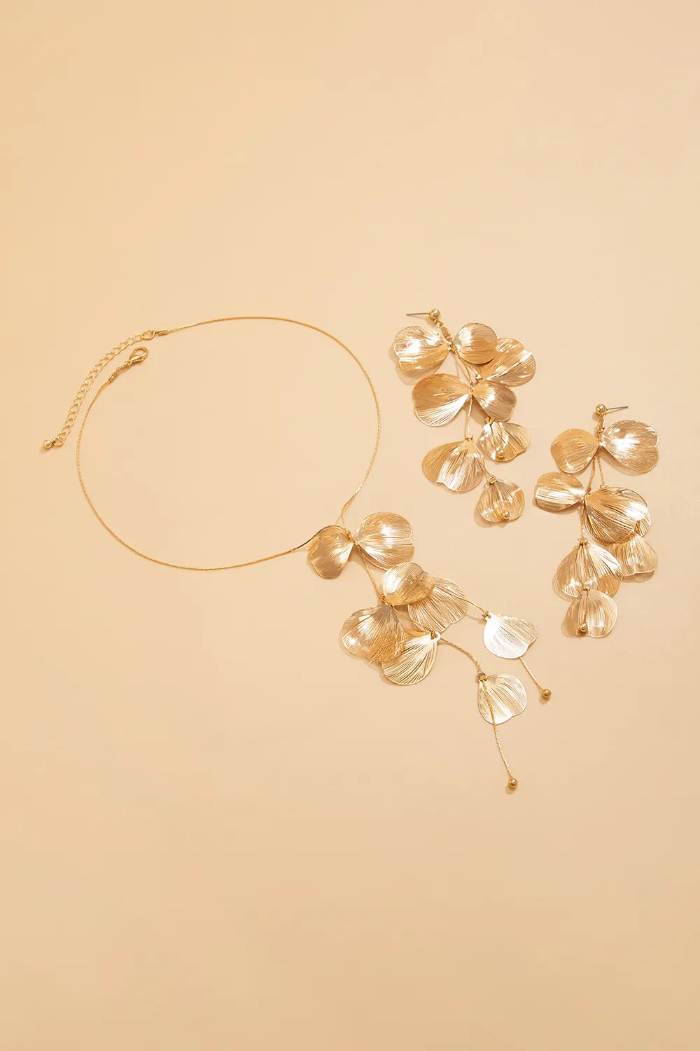 Hollow Out Ginkgo Leaf Tassel Necklace Dangle Earrings Two Piece Set